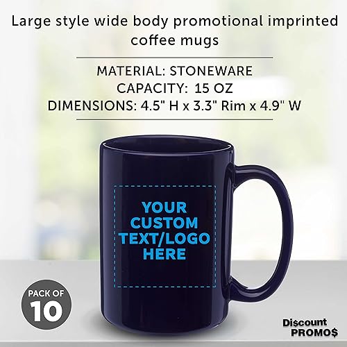 Miniatura 4 de DISCOUNT PROMOS Juego de 10 tazas de café de cerámica grandes personalizadas de 15 onzas, paquete personalizado a granel, perfectas para café, té,