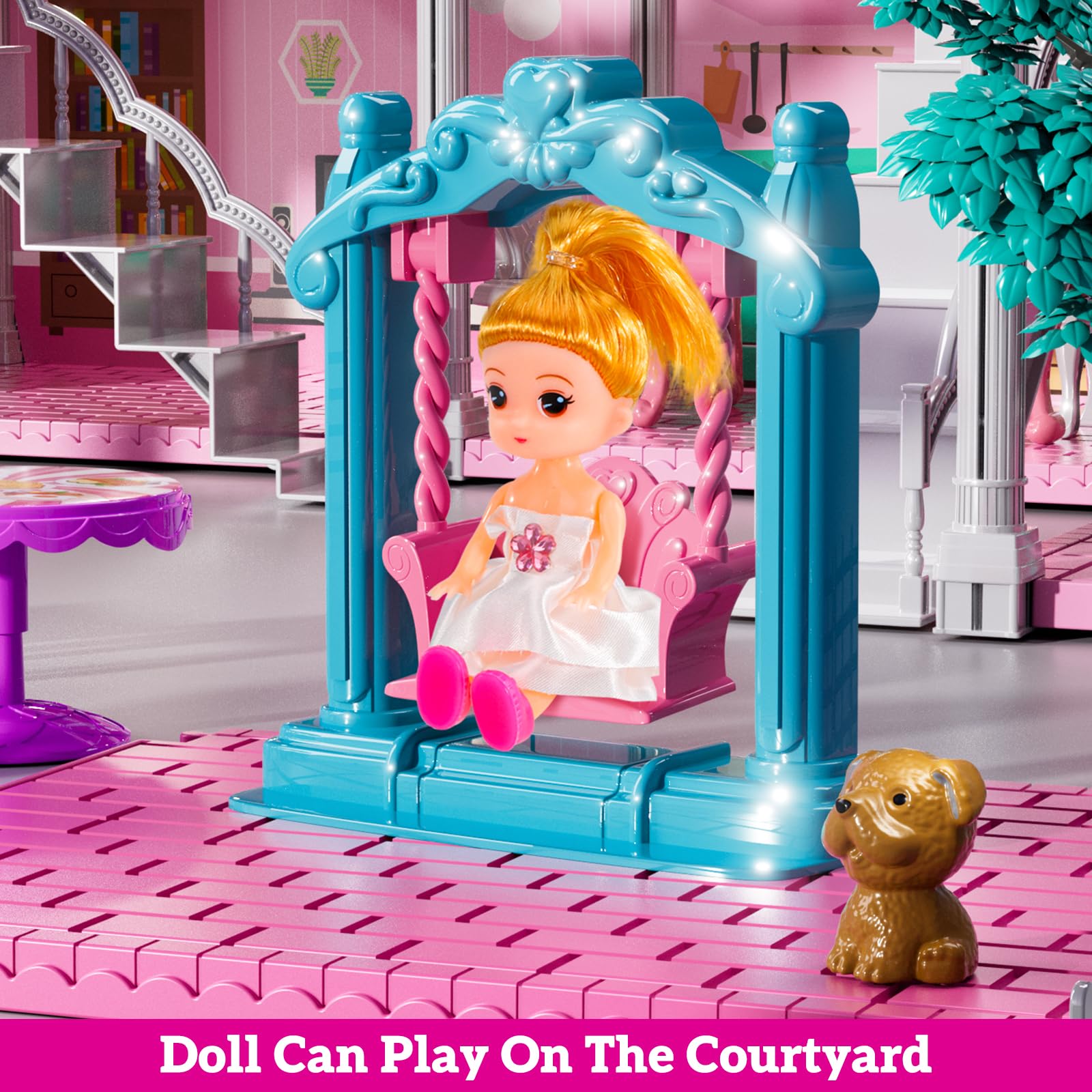 Villa Playset for Girls Ages 3-7, 4-Story 12 Room House with 2 Dolls, Furniture and Accessories, Indoor Playset Girls Toys for Ages 6-8, Pretend Toddler Toy, Birthday Gifts for Kids 4-8