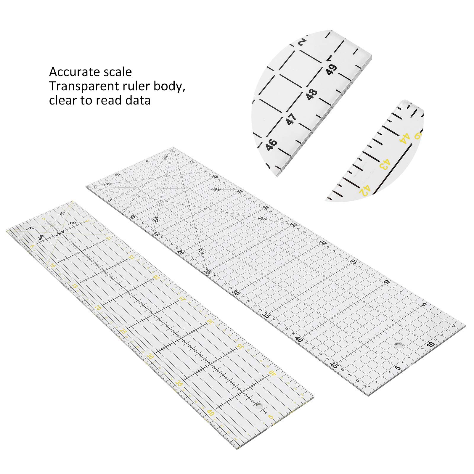 MRKU Set di 2 righelli per Quilting in Acrilico Trasparente, Bordo Antiscivolo, Linee di griglia, plastica Spessa