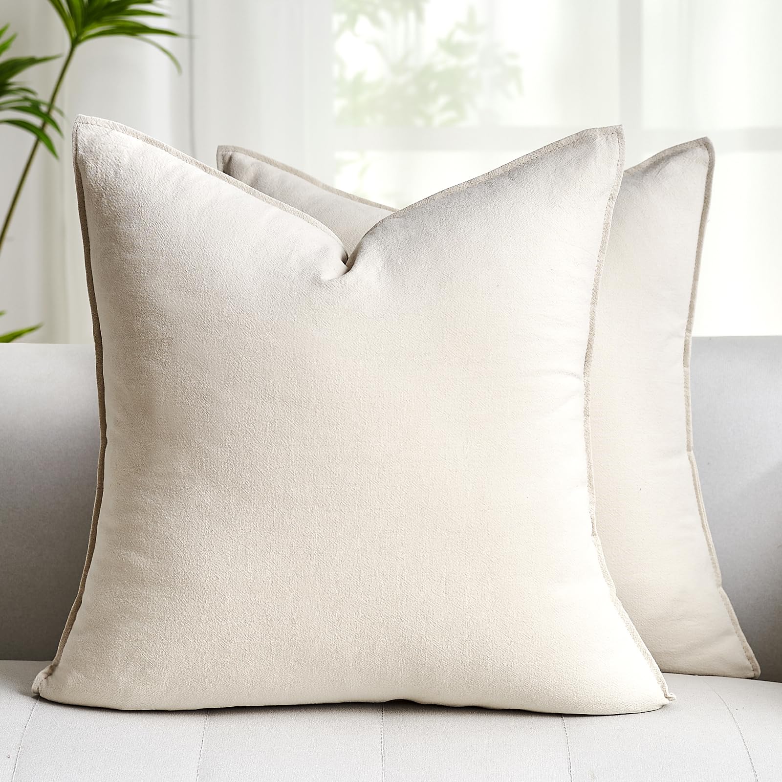 Velvhom Cotton Linen Cushion Covers Square Cushion Covers Light Grey 40x40 Decorations for Sofas, Living Room, Bed, Chairs, Dining Chairs, Bedroom, Garden Furniture Set of 2 โ image 1