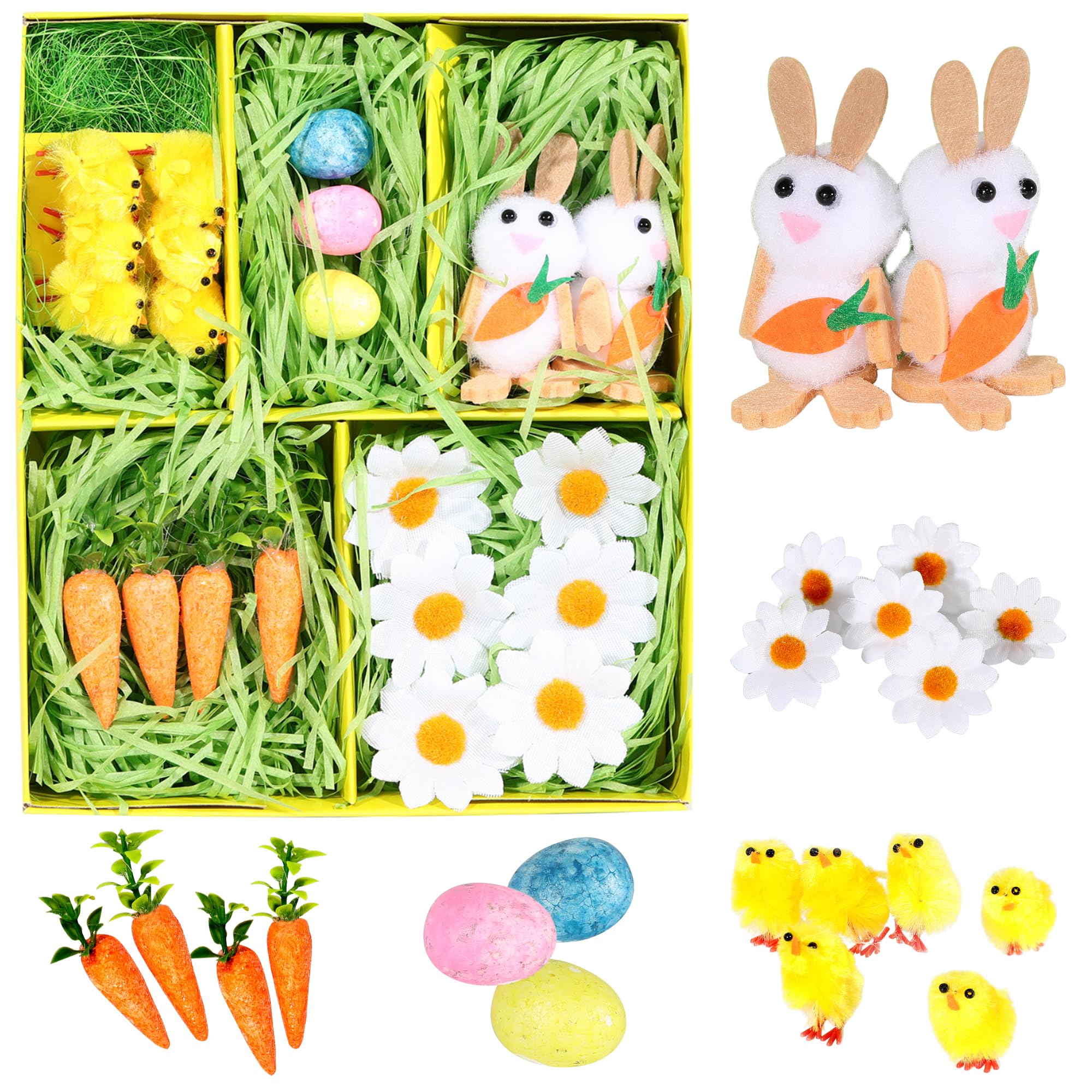 Redstar Boys Yellow Easter Bonnet Decorations With Fluffy Chicks, Colourful Polystyrene Eggs, White Rabbits, Daisy Flowers And Mini Glittery Carrots - Easter Hat Decorations Kit For Make Your Own Bonnet Crafts