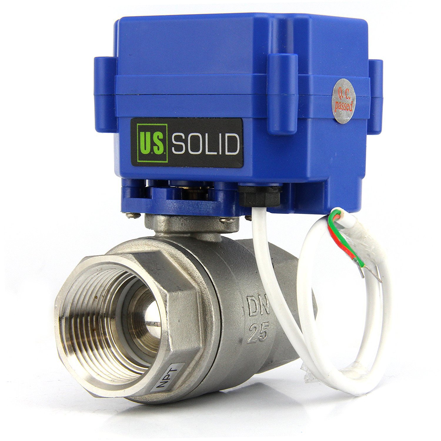 U.S. Solid Gemotoriseerde kogelkraan normaal open - 1 messing elektrische kogelkraan DN25 met standaard poort, 220V AC (85-265 V AC) en 2-draads automatische terugkeeropstelling