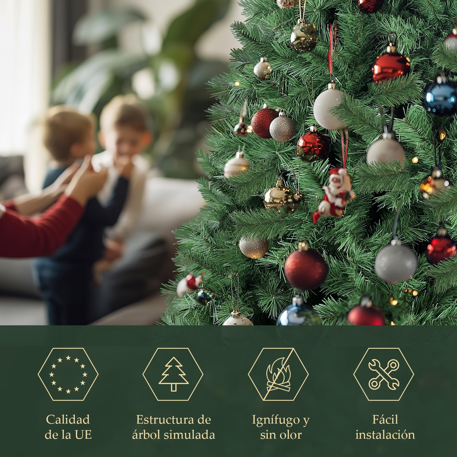 SALCAR Arbol de Navidad Artificial 210 cm, Árbol de Navidad con Guantes y 868 Puntas de Rama Soporte de Metal, Montaje Rápido, Ignífugo, Abeto