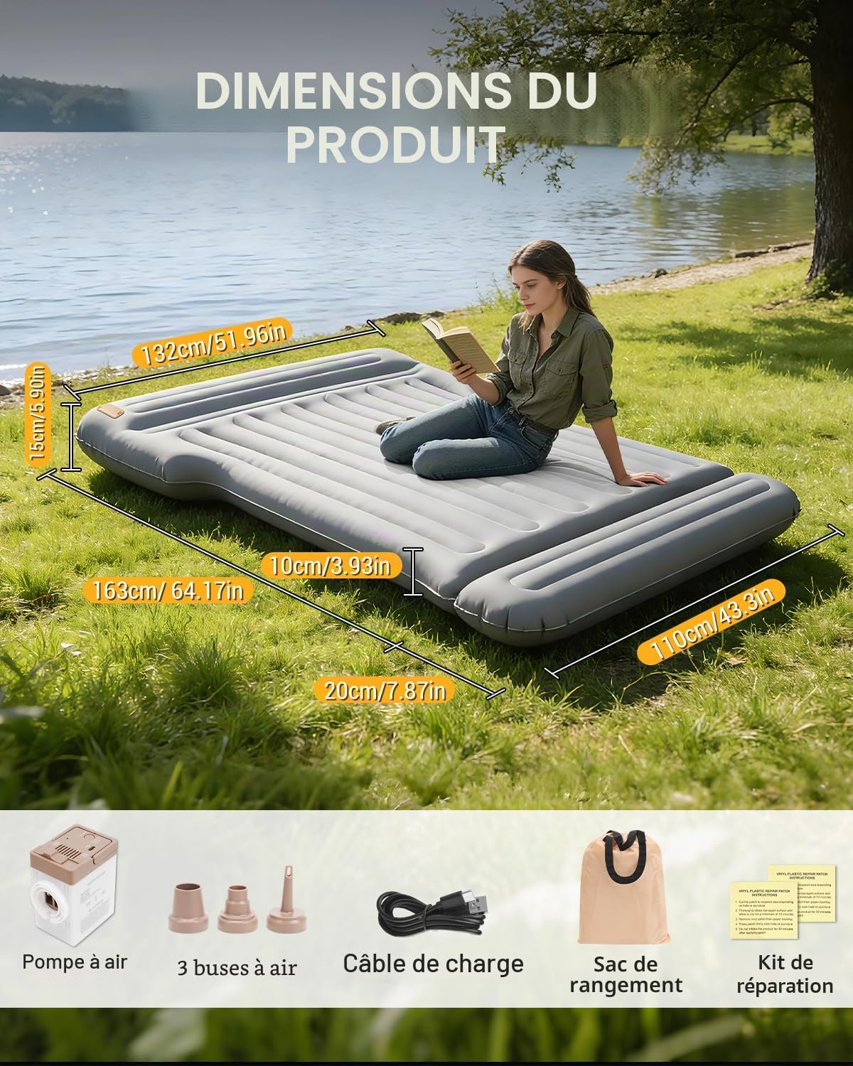 Lit Gonflable SUV Matelas Gonflable Voiture Matelas de Voiture pour Dormir Conception Divisée Portable avec Oreiller intégré Et Pompe sans Fil Pongee de Polyester pour Camping Voyage