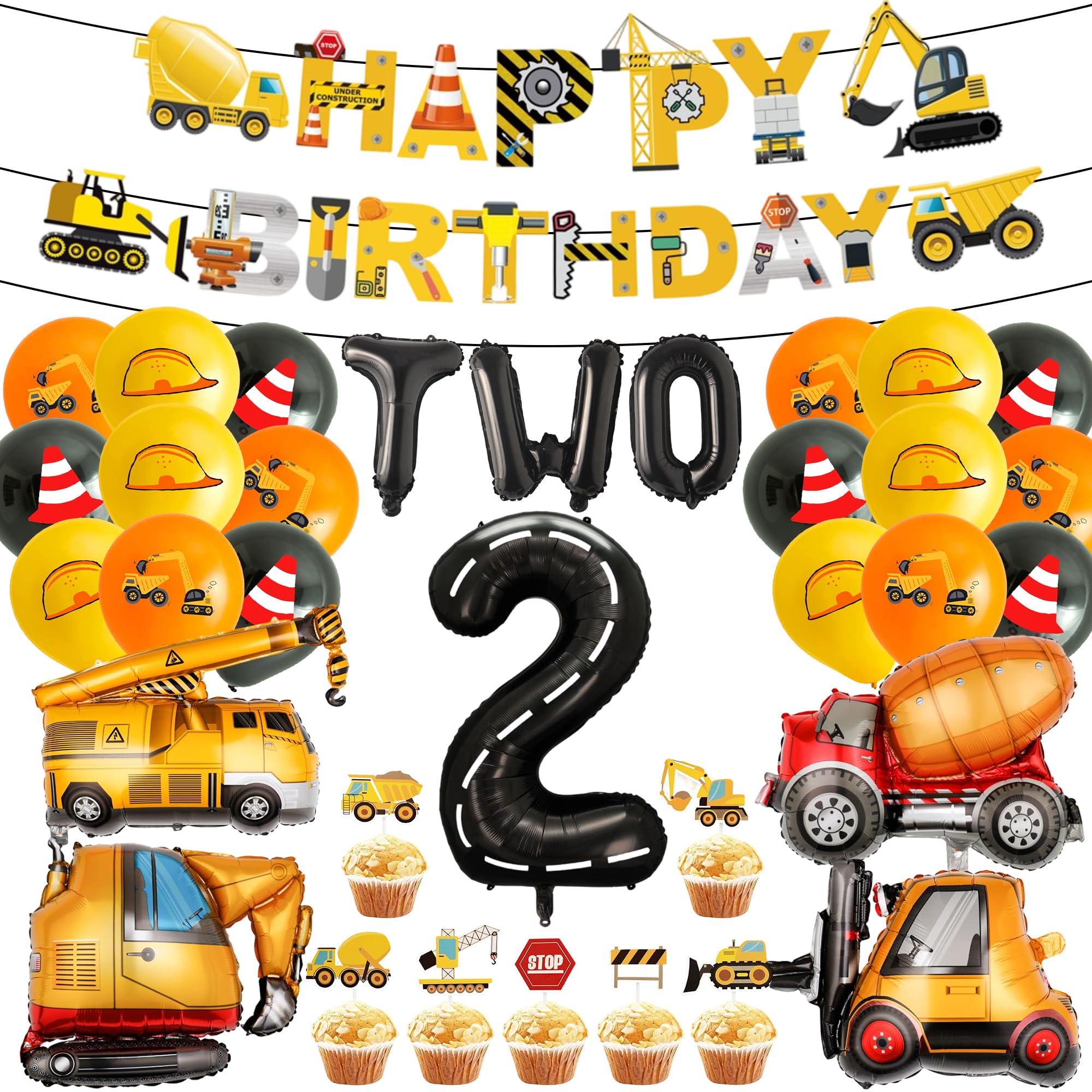 2nd Excavator Birthday Decorations Boy - 35 Pcs Construction Themed Banners