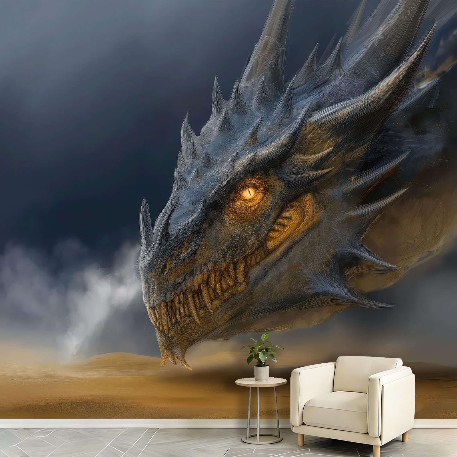 Générique Tapeta z flizeliny, fantastyczne stworzenia 3D, 200 x 140 cm, tapeta panoramiczna z niebiańskim smokiem, łatwa do zainstalowania dekoracja ścienna do salonu, sypialni, kuchni