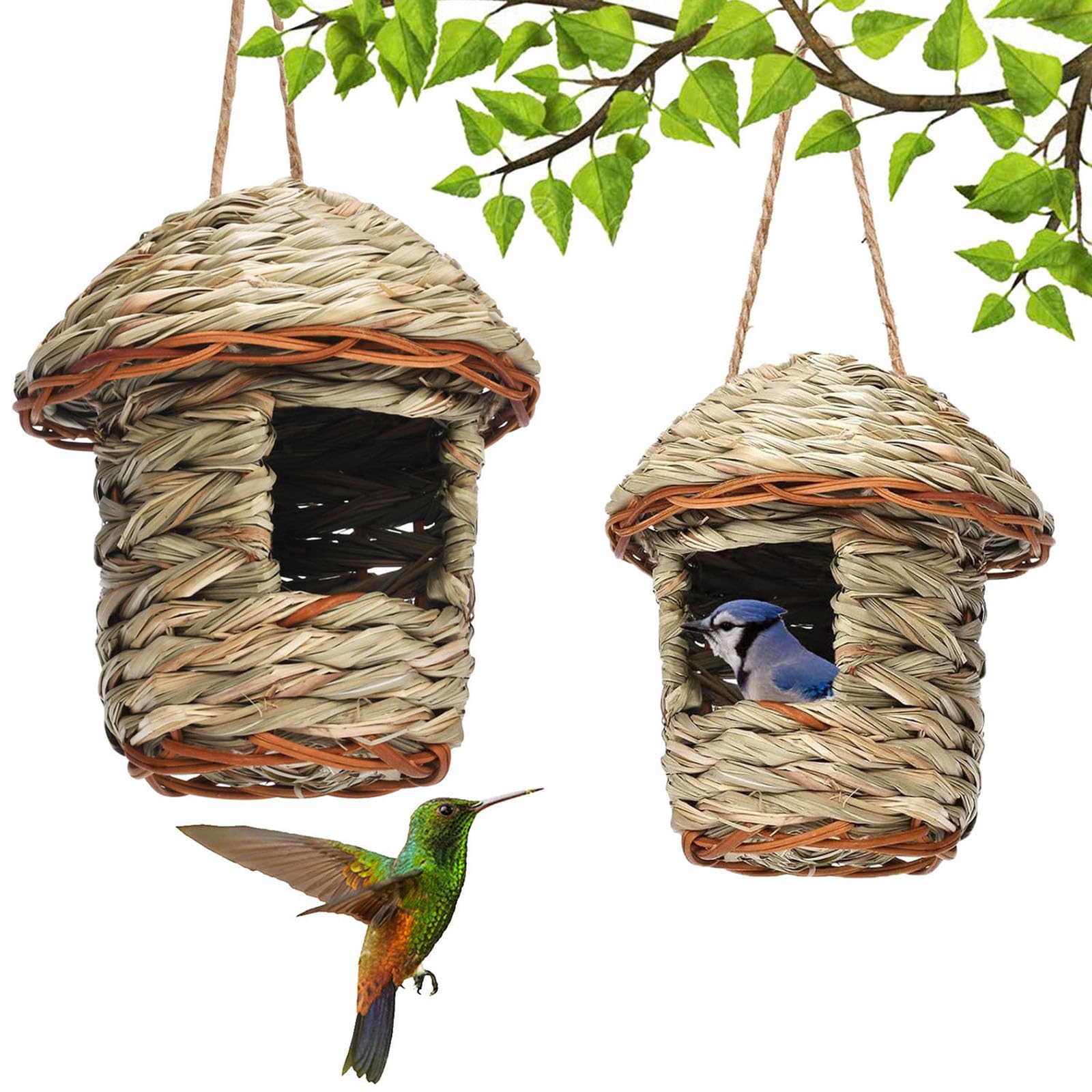 Gras Bird Nest, 2 Stück Handgewebte Vogelhäuser, Gras Handge