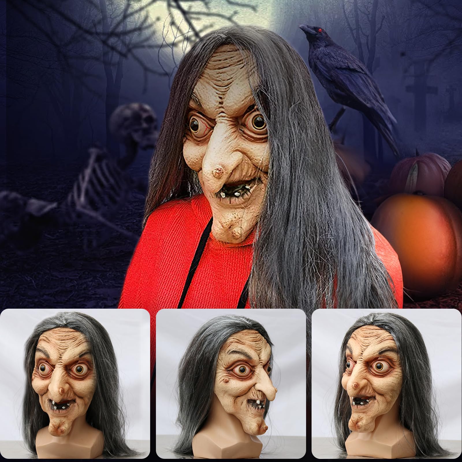JIMACRO Halloween Witch Mask for Women Scary Latex Masks for Adults Scary Mask Realistic for Halloween Cosplay Haunted House Props (witch mask) - Image 4