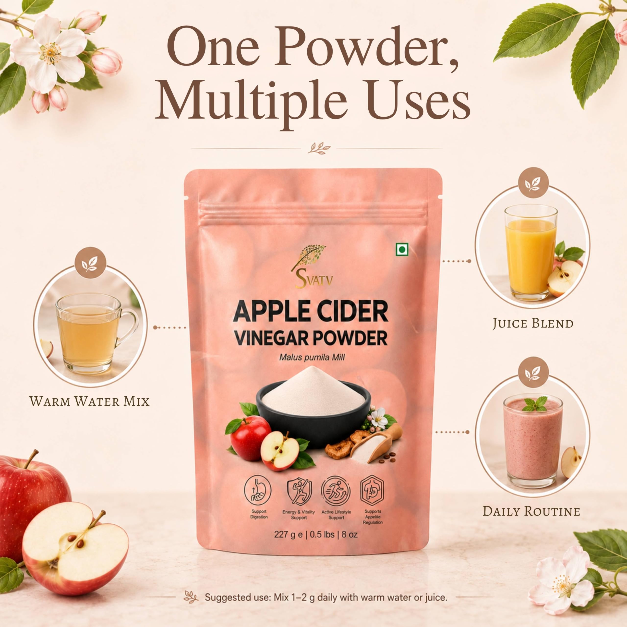 SVATV Vinagre de sidra de manzana natural en polvo 227g Sin gluten 75 porciones