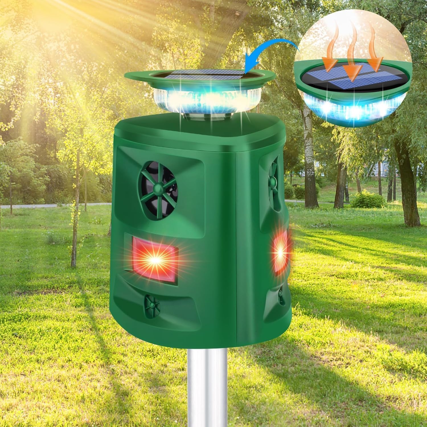 Cat Repellent Outdoor,2026 Upgraded Squirrel Skunk Dog Repellent Deer Repellent Devices,360 ° Solar Animal Repellent Raccoon Rabbit Bird for Yard Garden Lawn Outdoor,Waterproof IP66 Motion Detection