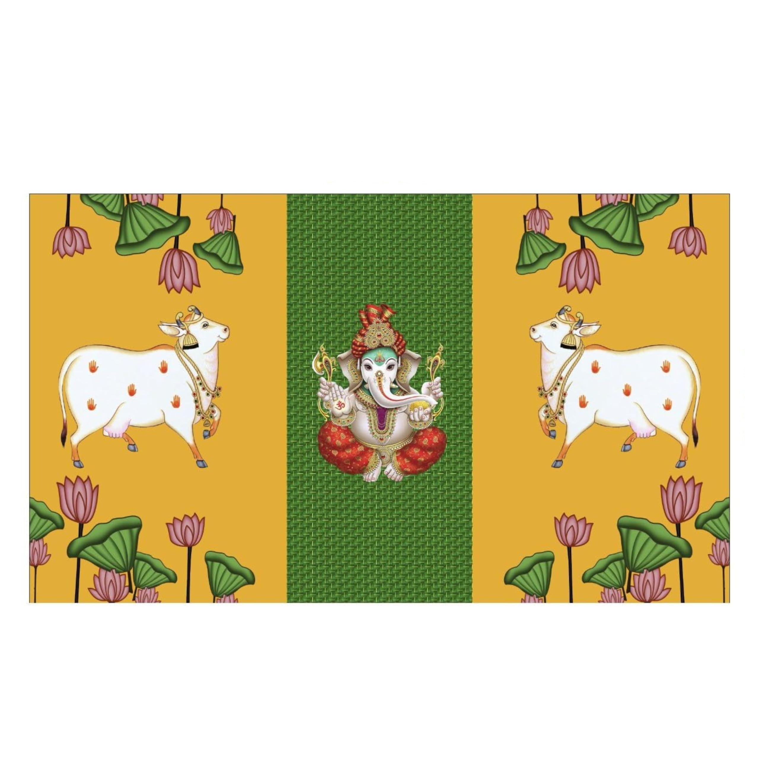 Talambralu kobbaraku Ganesh Backdrop Cloth for All Festivals/House Hold Functions/Haldi Function & Any Traditional Ceremonies :Ganesh with Cow Design(Washable) 5Feet Height * 8 Feet Width (B0CKXL5CLG) Amazon Price History, Amazon Price Tracker
