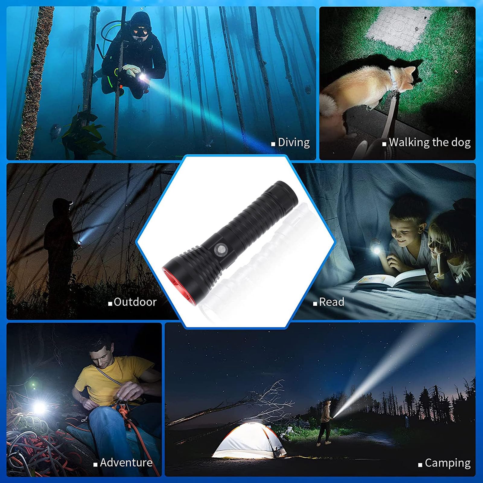 Torcia Subacquea, Torcia Sommergibile Impermeabile, Torcia Subacquea a LED 5000k 2000LM IPX8 Torcia Subacquea Professionale Subacquea 100 M
