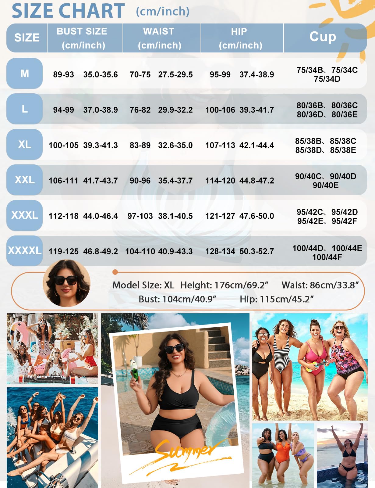 Tuopuda Bikini Mujer Talla Grande Push Up Cintura Alta Traje de Baño Dos Piezas Conjunto de Bikini Biquini con Relleno Bikini Top con Brasileño Braga Alta Natacion Playa M-4XL