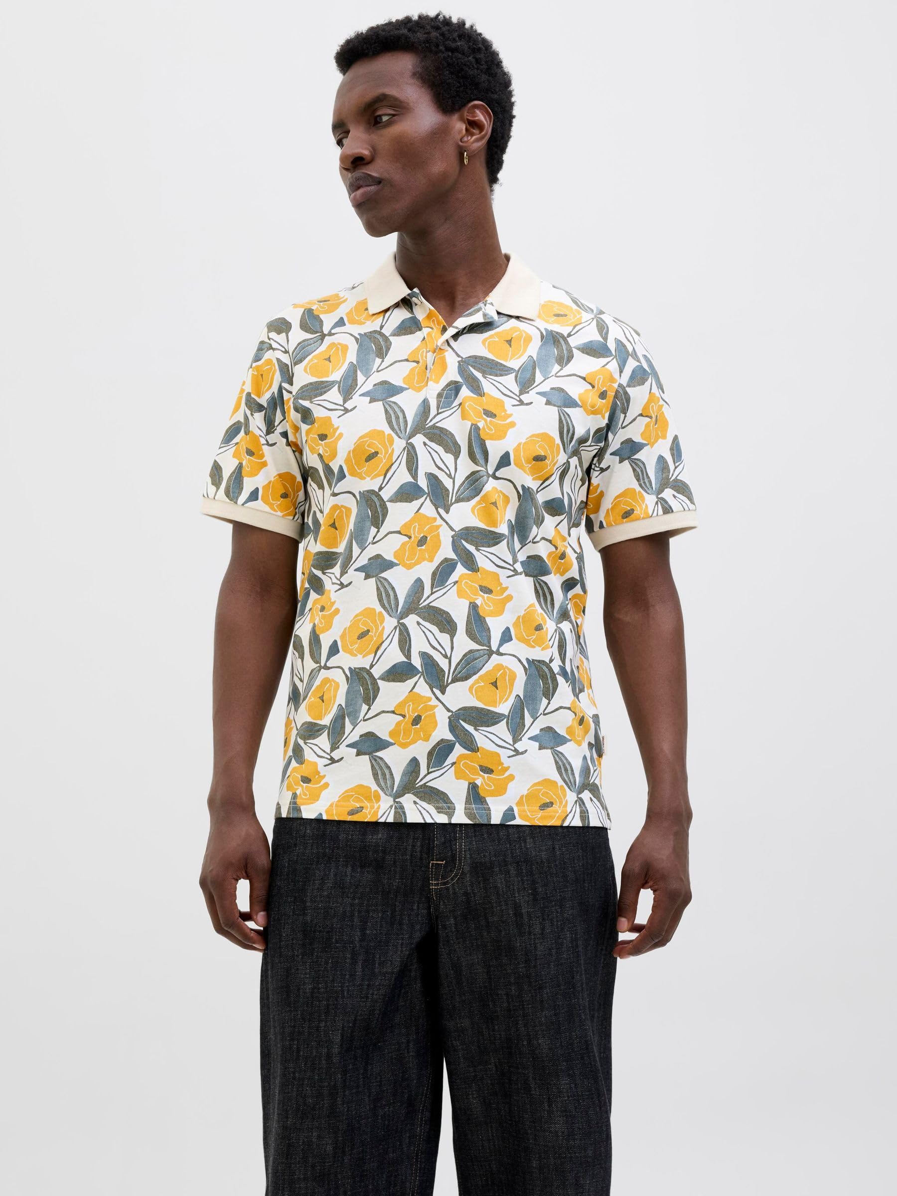 JACK & JONES Joralmeria AOP Polo Ss męskie, czarny, M
