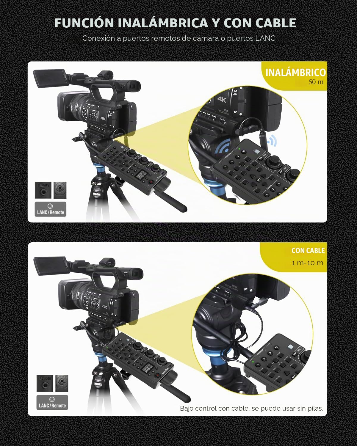 Controlador de zoom Lanc para videocámara inalámbrica