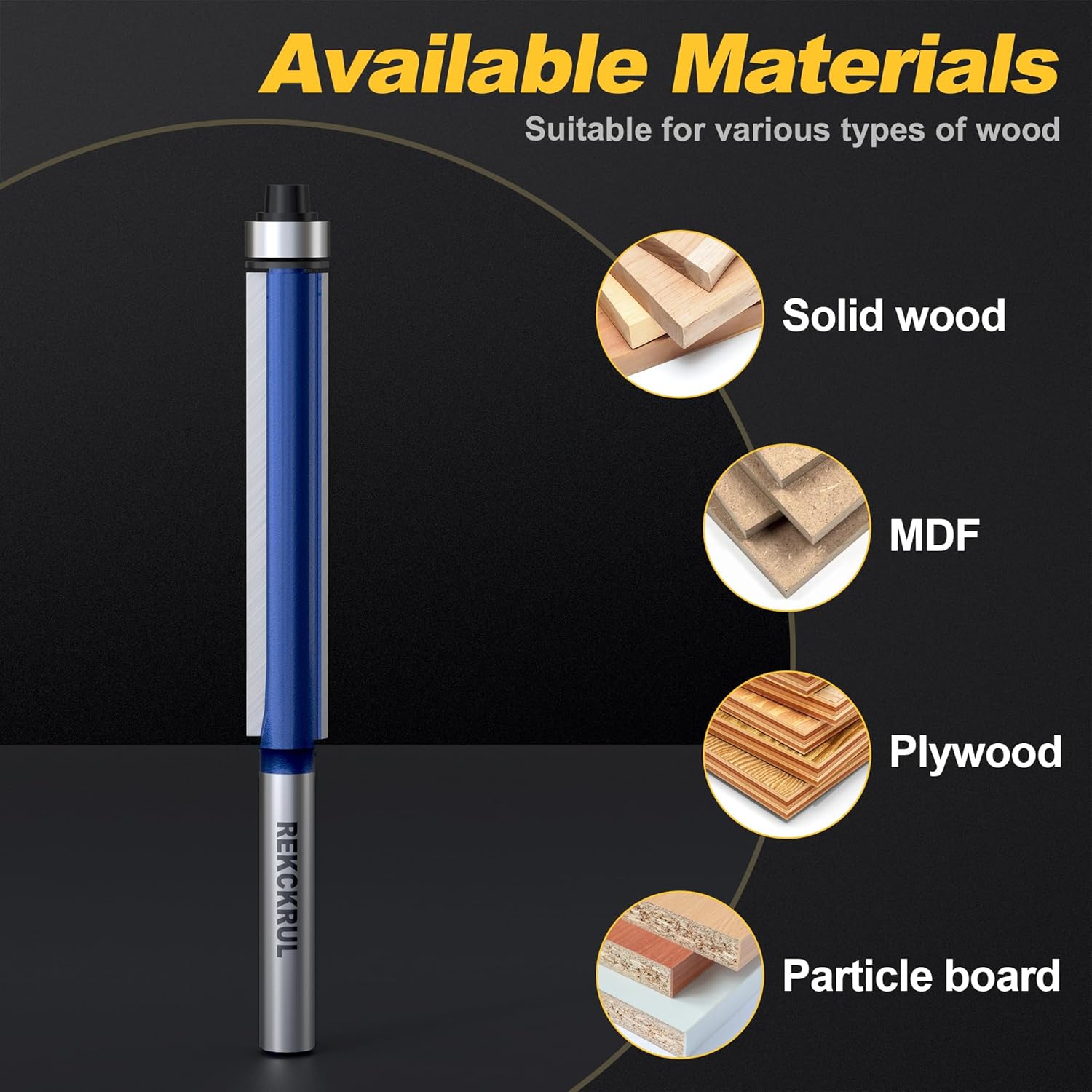 Professional Flush Trim Router Bit Set, 1/4 Inch Shank Bottom Bearing, Carbide Tipped Woodworking Router Bits for Smooth Edge Trimming, Cutting Length: 2", Cutting Diameter: 3/8"
