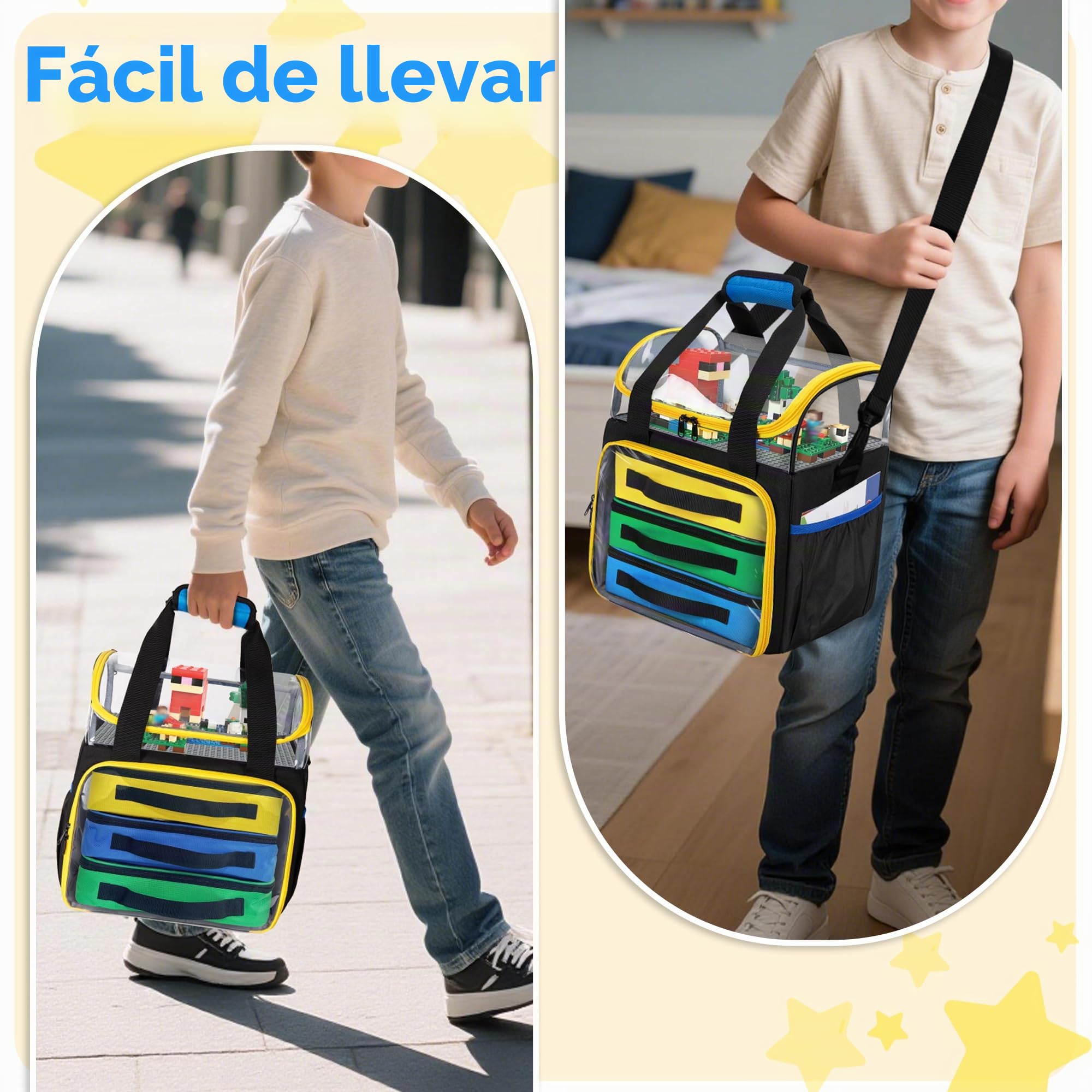 Rexmica 4 Piezas Bolsas Guardar Juguetes, Doble Capa Bolsa para Transportar | para Bloques Construcción, Piezas Magnéticas, Juegos de Mesa y Otros Juguetes, Contenedores de Almacenamiento Juguete, Negro