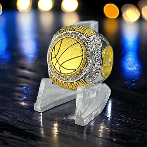 Miniatura 2 de Paquete de 1 o 12 anillos de trofeo de campeonato de baloncesto, regalo plateado y dorado para ganador de torneo o campeón de liga