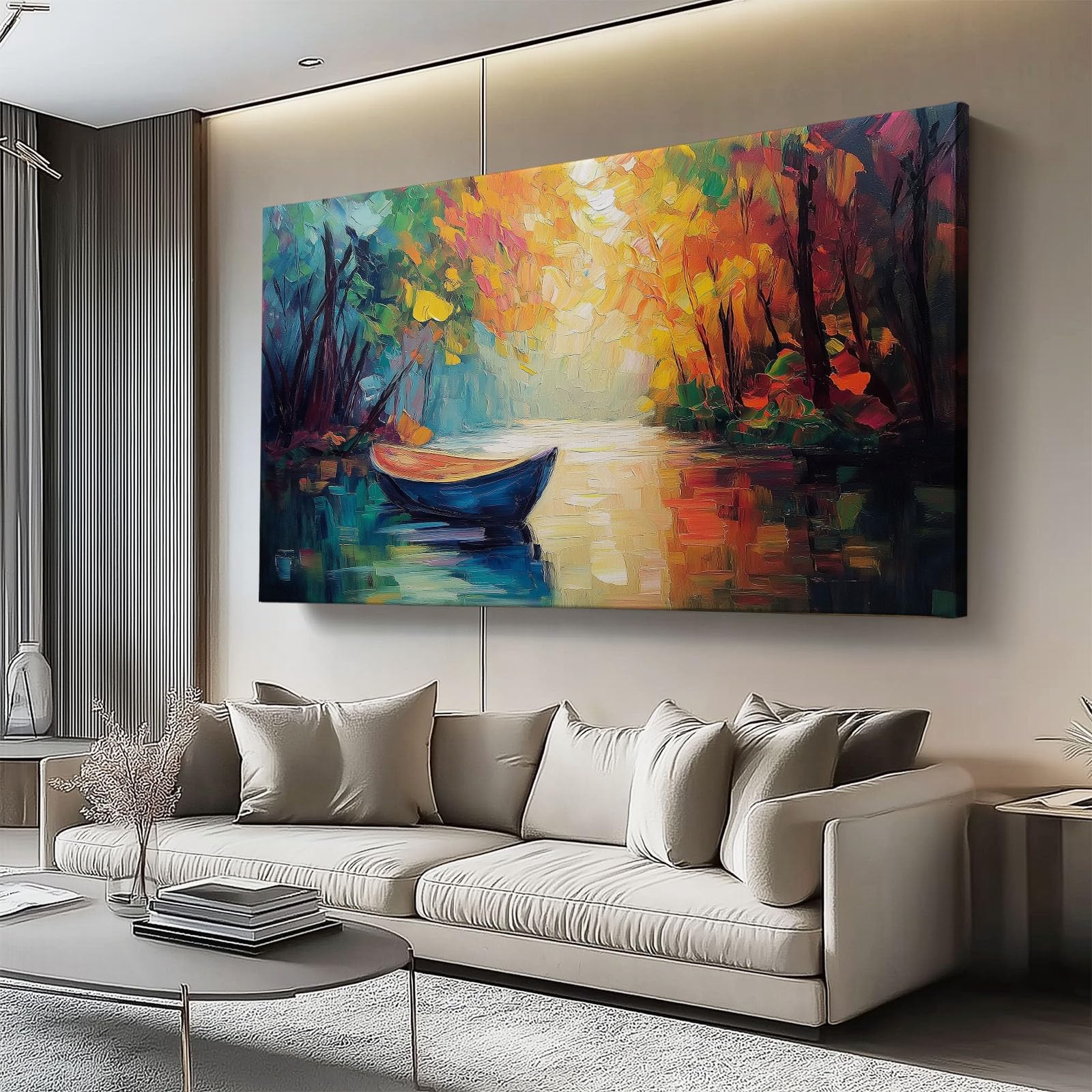 Impression sur Toile Decoration Murale Peinture 120L x50l cm Tableaux Art Décoratif Muraux Décoration Chambre Abstrait, Bois, Rivière Abstrait - Moderne Couleur chaude