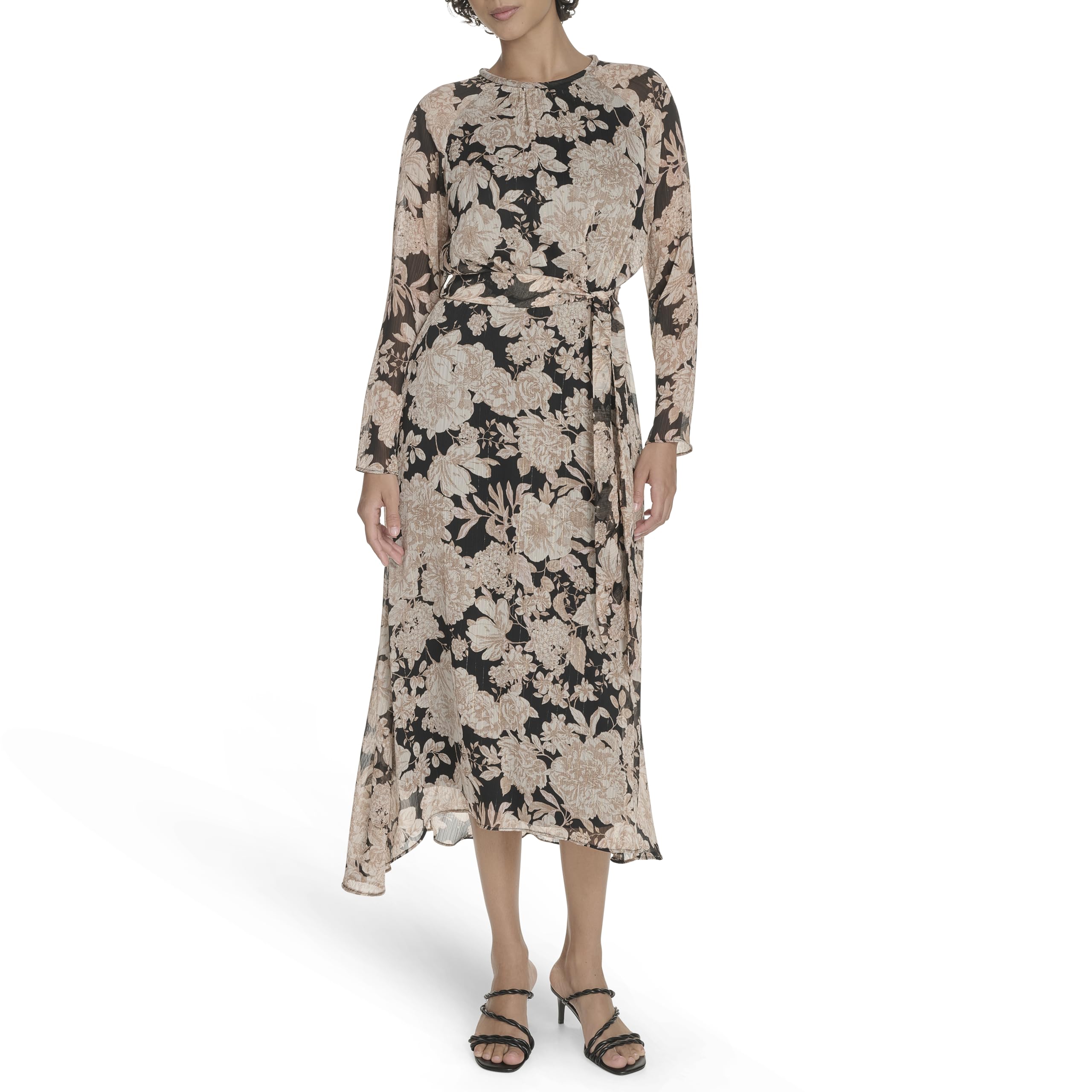 Women's Long Sleeves Tie Waist Maxi Dress