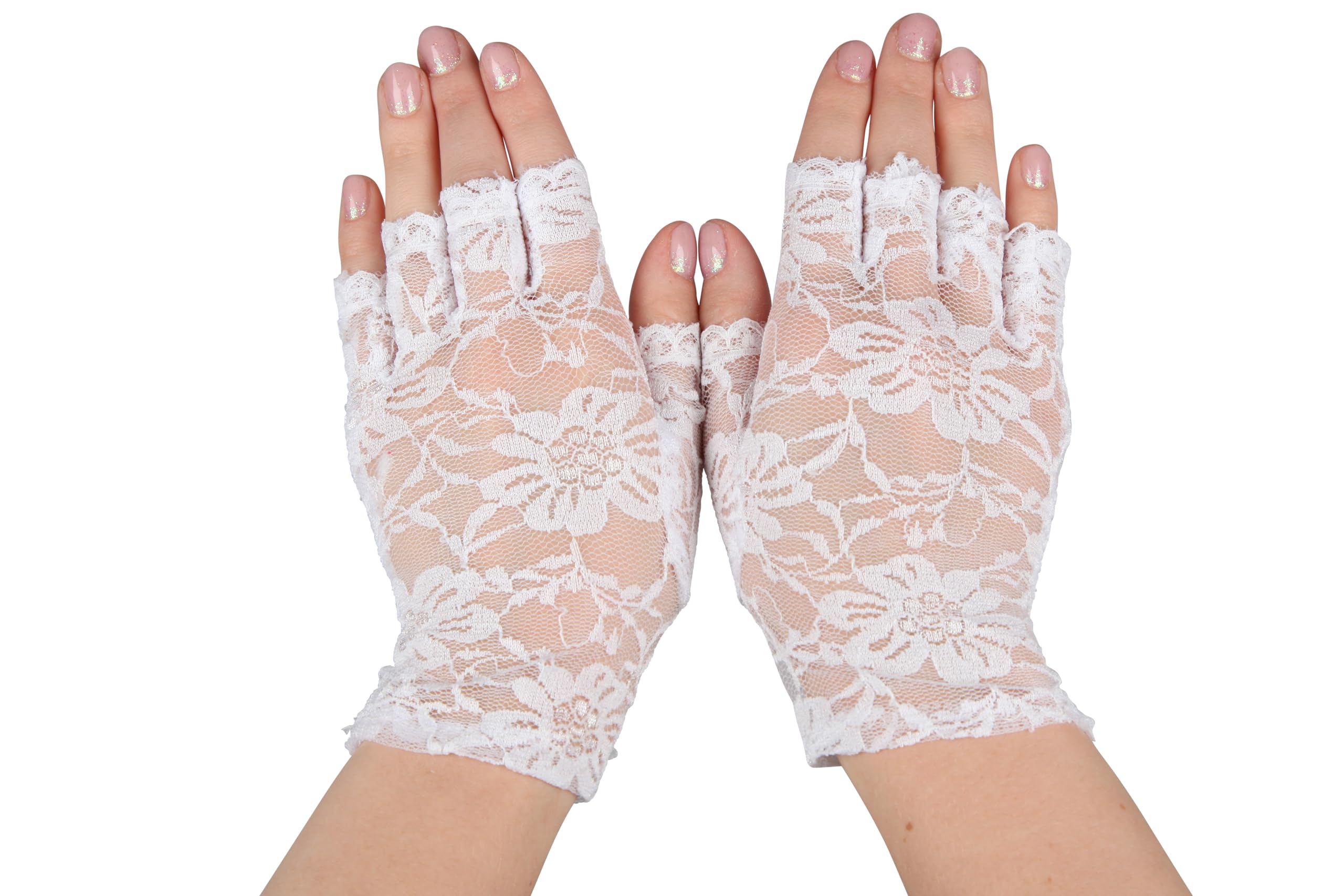 Wicked Costumes Adult White Short Fingerless Lace Gloves Fancy Dress Accessory