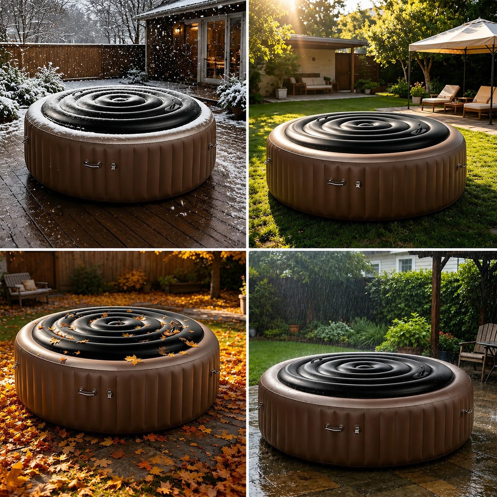 Couvercle de Bain à Remous Rond 160CM, Couvercle Spa Gonflable