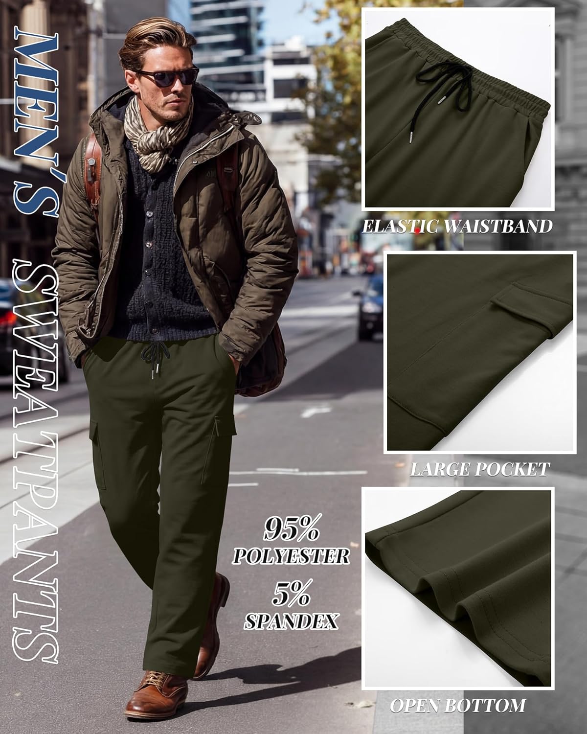 4 Pack Men's Cargo Sweatpants Straight Leg Open Bottom Baggy Joggers Pockets Drawstring Lightweight Lounge Pants - Image 5