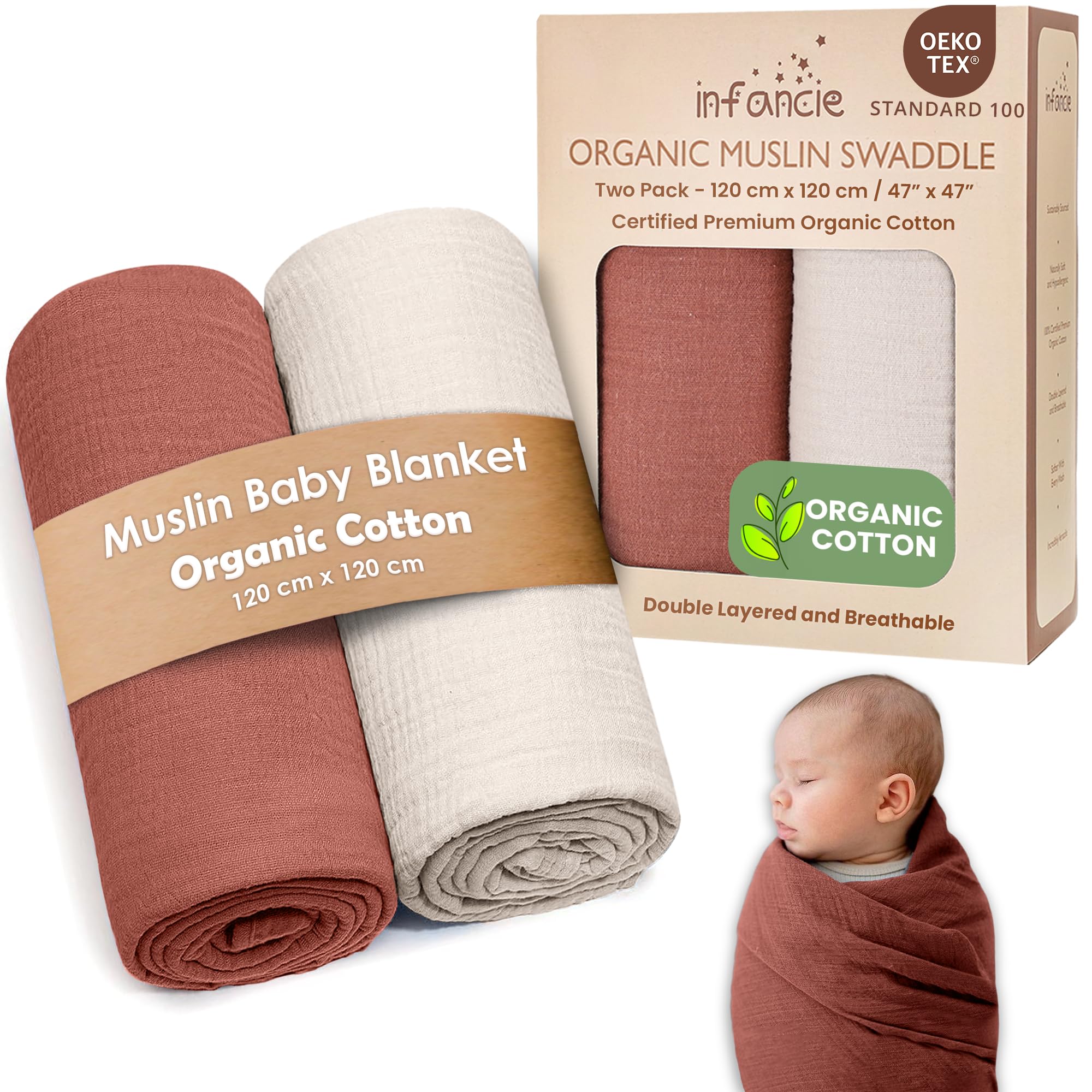 infancie Organic Cotton Baby Muslin Blanket, Breathable