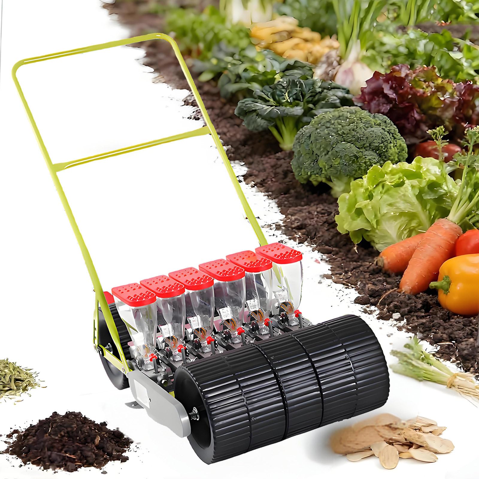 SICWEDIM Single Row Precision Seeder, Portable Manual Seeder Hand-Push Garden Seeder, Garden Corn Soybean Seeder, Hand Tool for Home Gardening and Farm Use (6Rows)