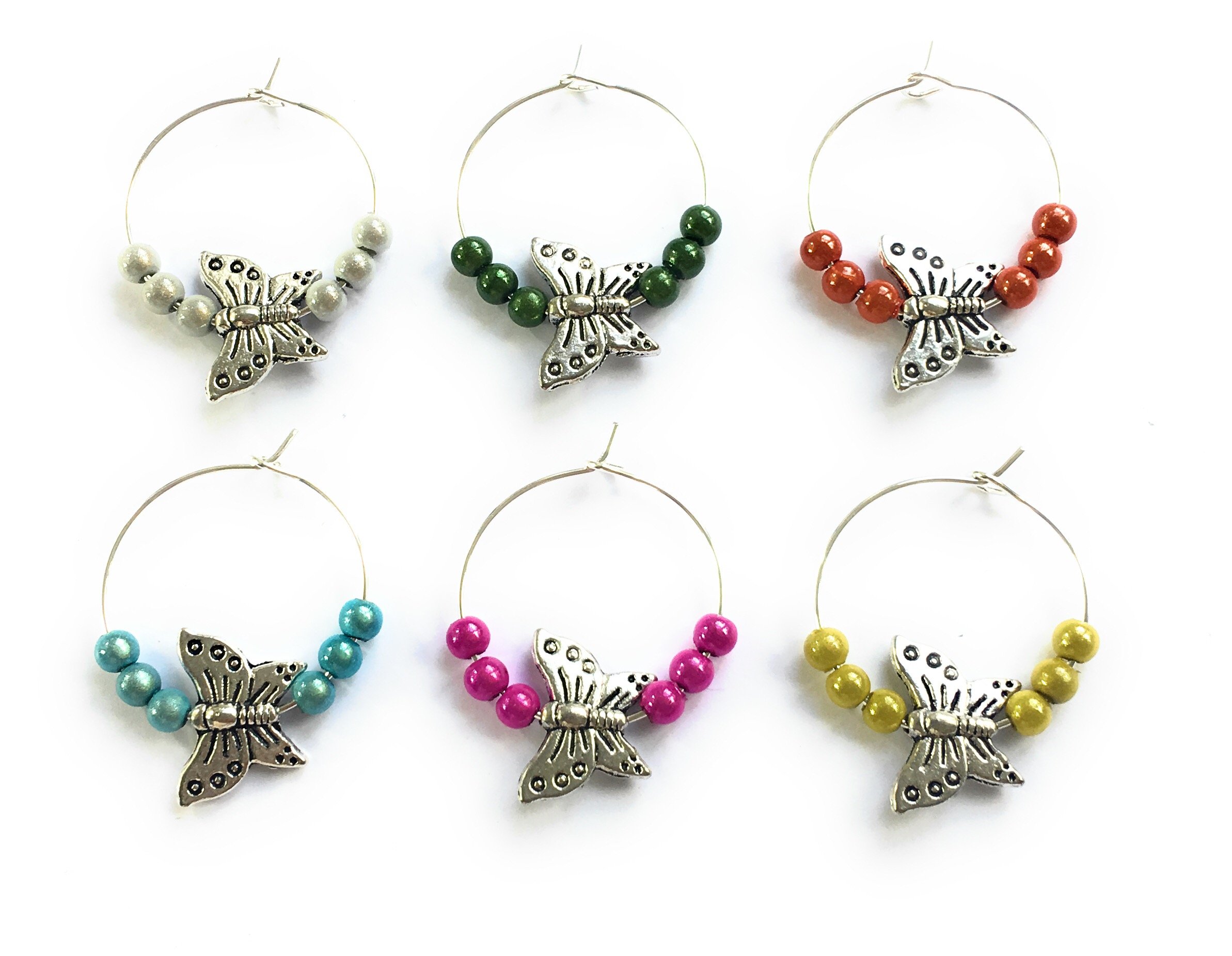 Libby's Market Place Multicolour Butterfly Design Wine Glass Charms With Small Beads
