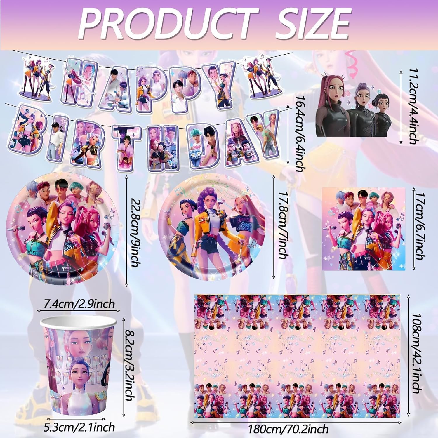 118 Psc For K Pop Demon Birthday Party Supplies Set, Demon Theme, Plates, Cups, Utensils, Napkins, Tablecloth