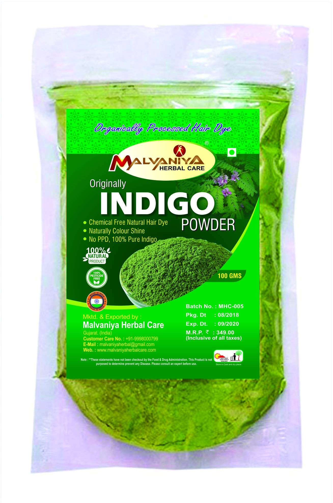 Malvaniya Herbal Care Indigo Powder For Hair & Beard Dye - Black (100 Grams)-image-39
