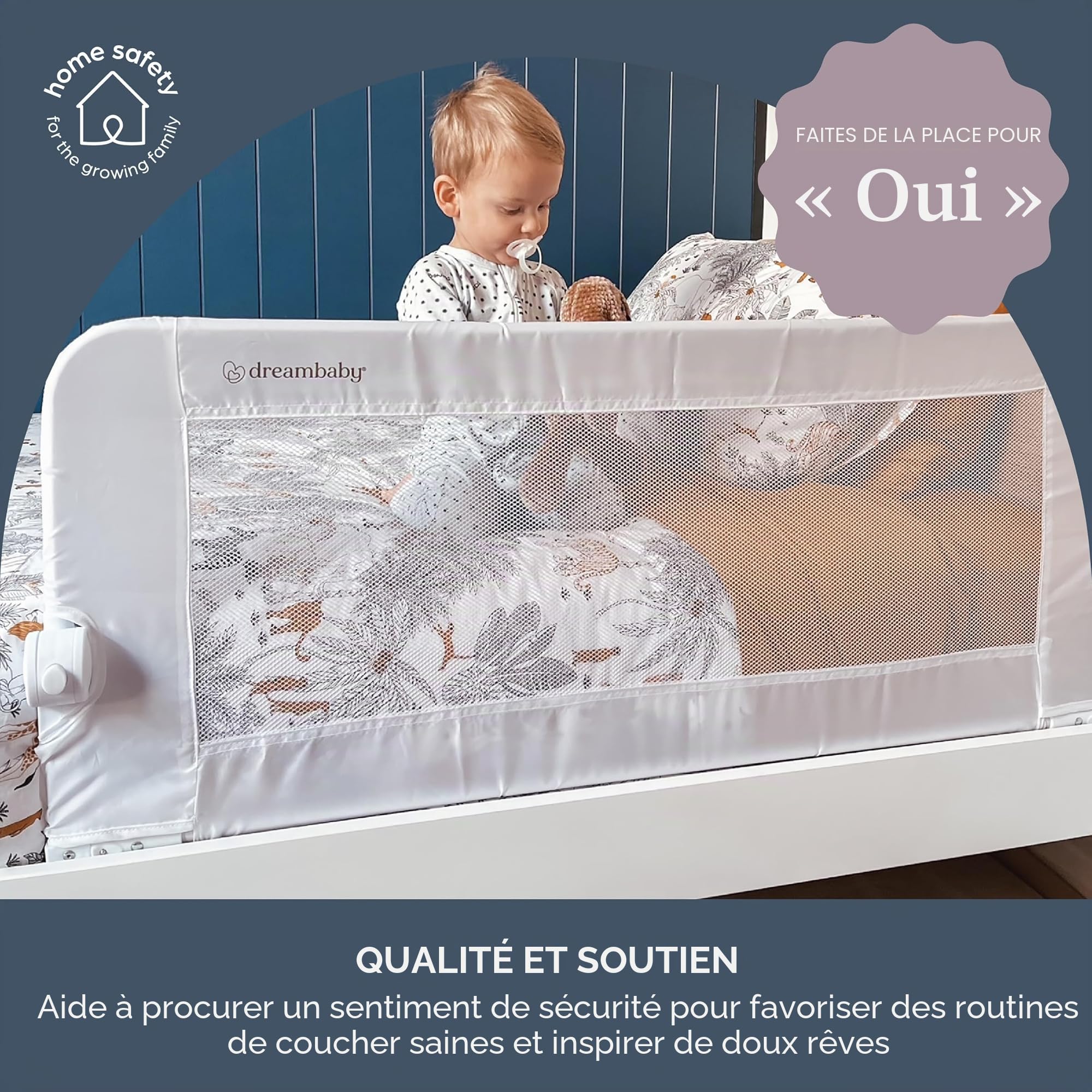 Barriere de lit Dreambaby Maggie - Lits encastrés et aux Lits Plats- Mesurant 110 cm de Large et 50 cm de Haut