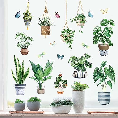 Decalmile Pegatinas para puertas de vidrio anticolisión botánicas para plantas colgantes y cactus