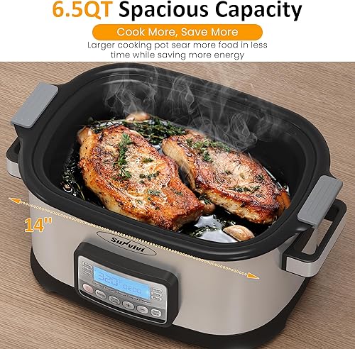 Miniatura 6 de Sunvivi Horno asador de cocción lenta de 6.5 cuartos de galón calentador de alimentos multicocina programable 11 en 1 con temporizador digital,