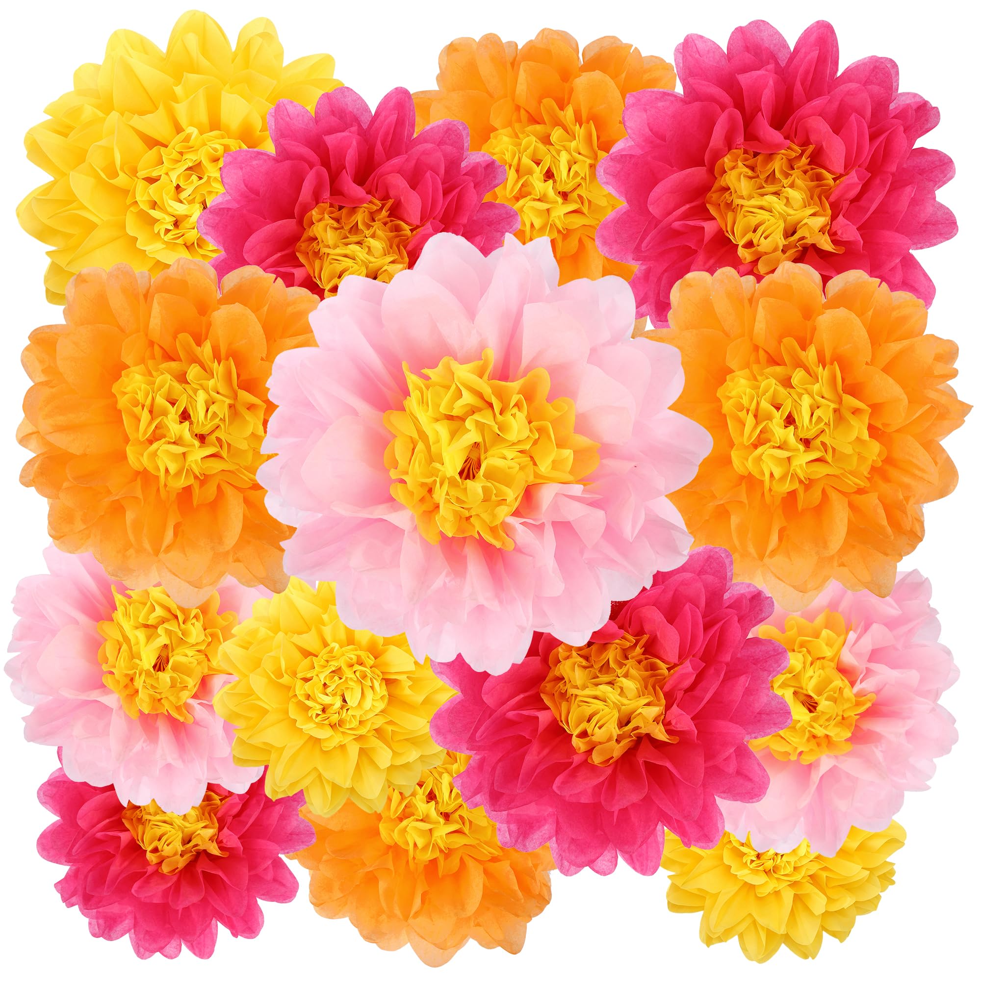 BestoFun 14 PCS Orange & Yellow Tissue Paper Flowers – Vibrant Party Decorations for Birthday, Baby Shower, Wedding, Fiesta, and Holiday Events