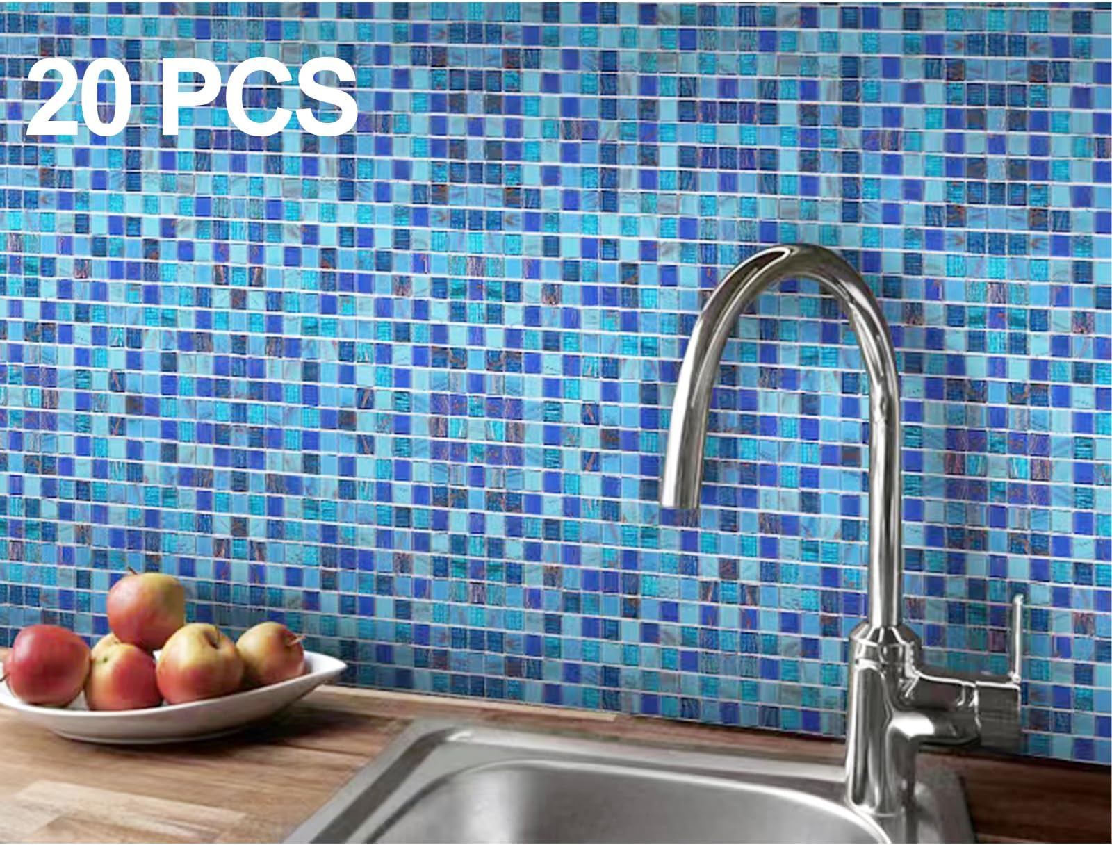 LSDECO Glass Mosaic Tiles Backsplash, 12" x 12" Kitchen Backsplash Tile, Pool Tiles, Glass Tiles ...