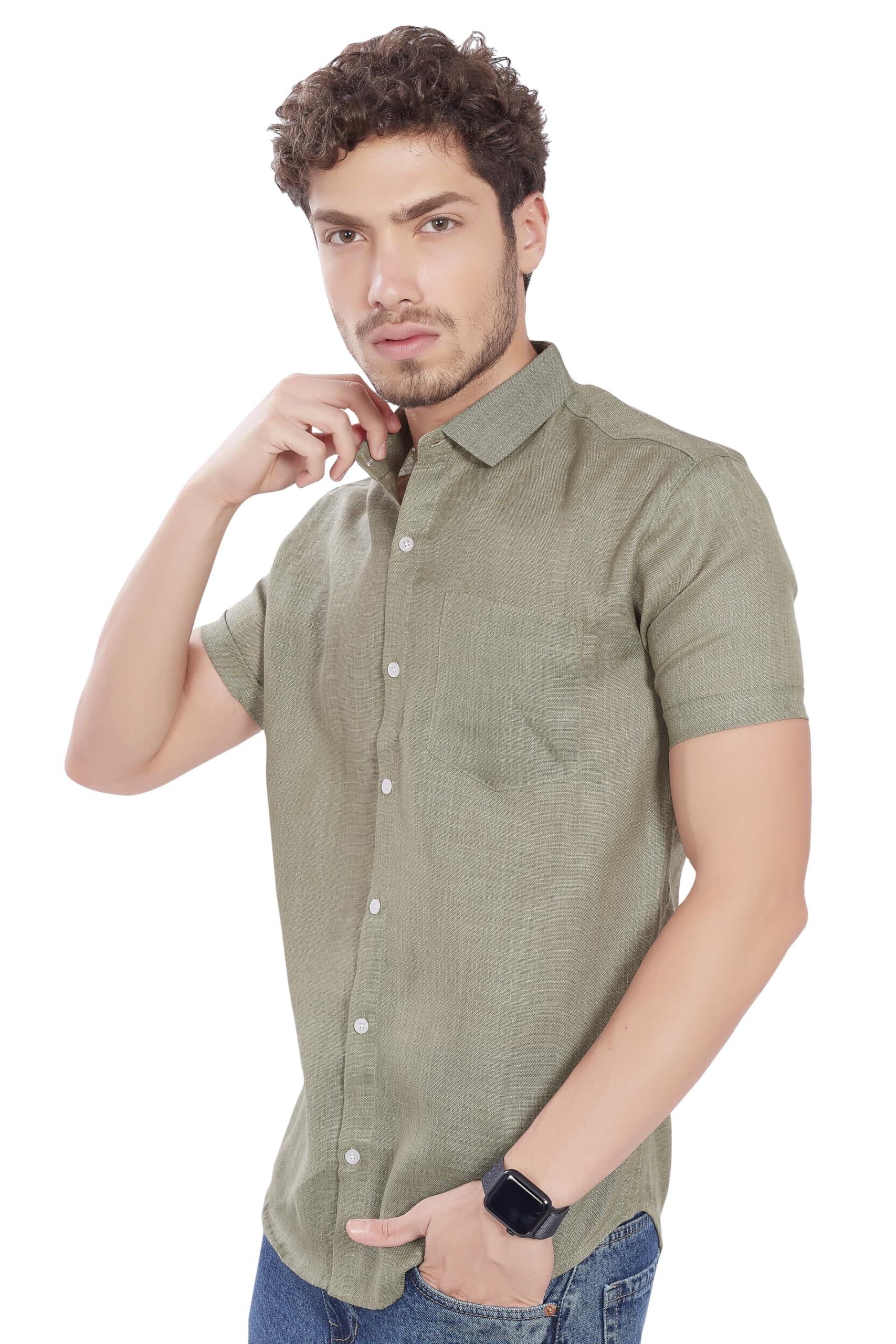 DIVISIVE - Camisa de mezcla de polilino para hombre, talla ajustada, media manga