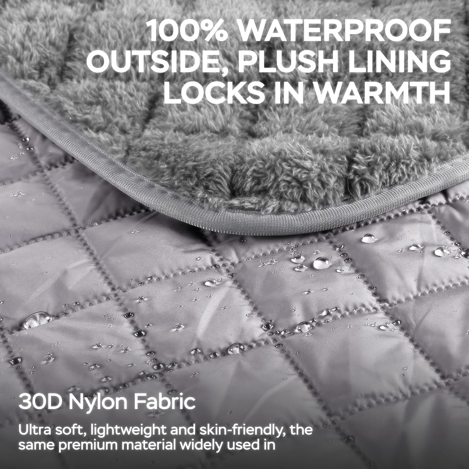 Waterproof Camping Blanket - Cozy Coral Fleece Lining, Triple Layers Warm Comfy Foldable for Camping Stadium, Beach, Picnic, Grass, Concerts, Car, Dog, 51''X 70'' Grey