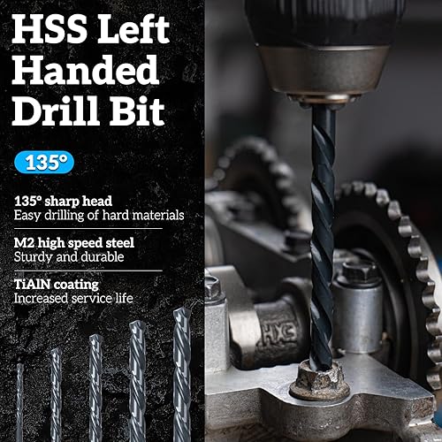 Miniatura 3 de Kit extractor de pernos, 10 piezas de extractor de tornillos y juego de brocas para mano izquierda, brocas de acero HSS M2, broca inversa y