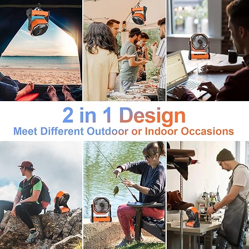 Miniatura 5 de Gewanolla Ventilador de campamento con luz LED ventilador de campamento recargable de 20000 mAh con gancho pivote de 270 4 velocidades ventilador de