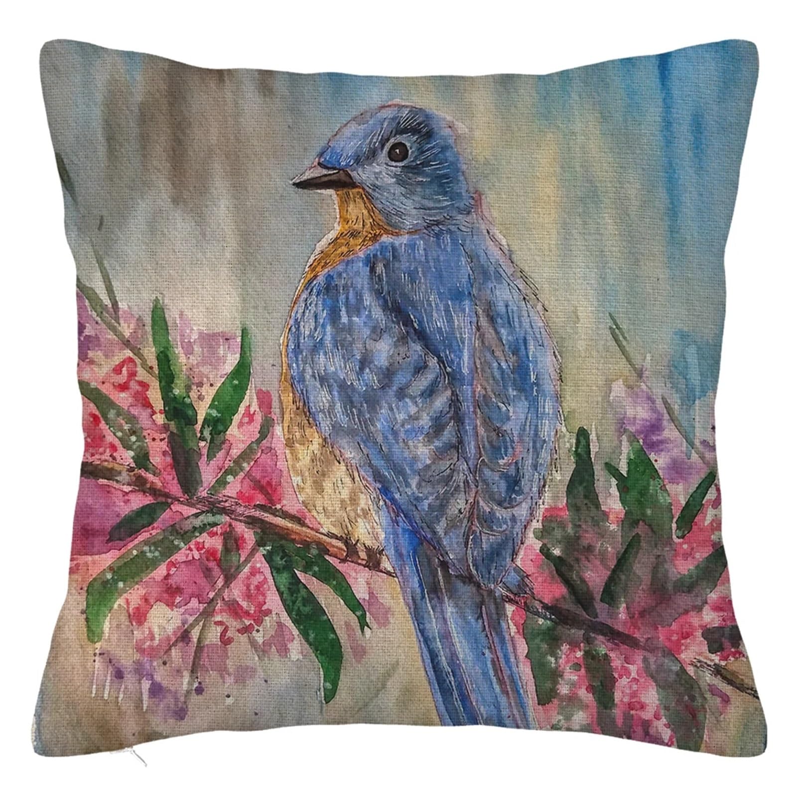 SHBHWS Branch Bird Flower Linen Pillowcase Sofa Cushion Cover Home Decoration 40x40 50x50 60x60 45x45 For Living Room Sofa(Color 18,400mm*400mm)