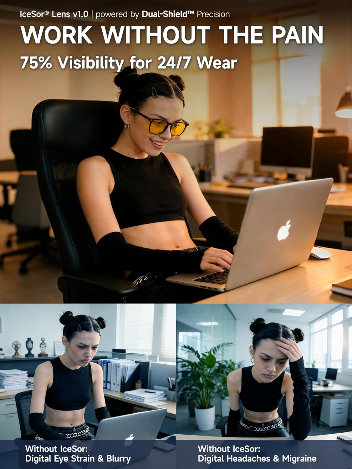 HD Blue Light Blocking Glasses 75% VLT - Dual-Shield™ Anti-Glare for Night Driving, Gaming & Office