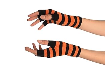 Orange & Black Stripes Short Fingerless Gloves - Gloves