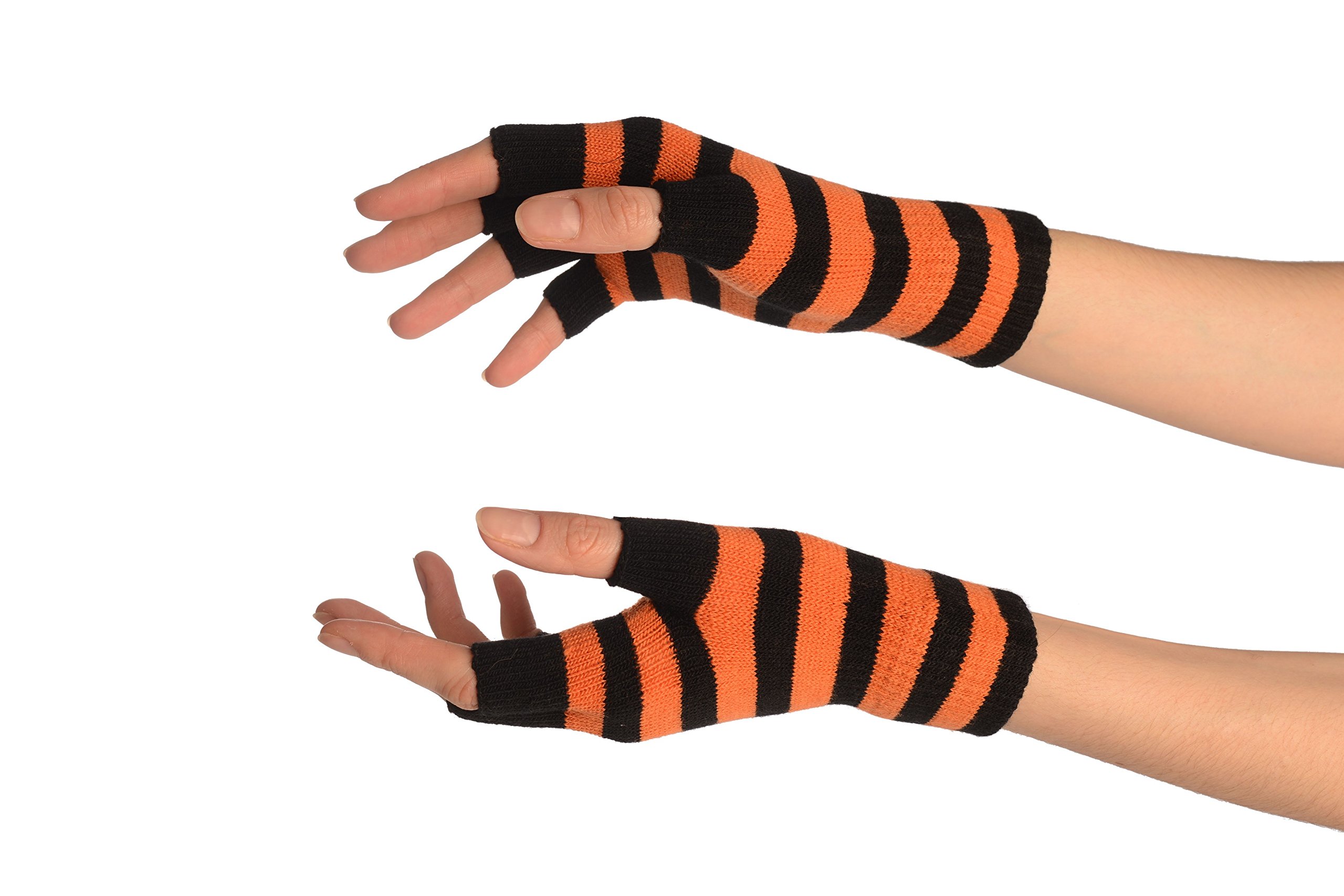 Orange & Black Stripes Short Fingerless Gloves - Gloves