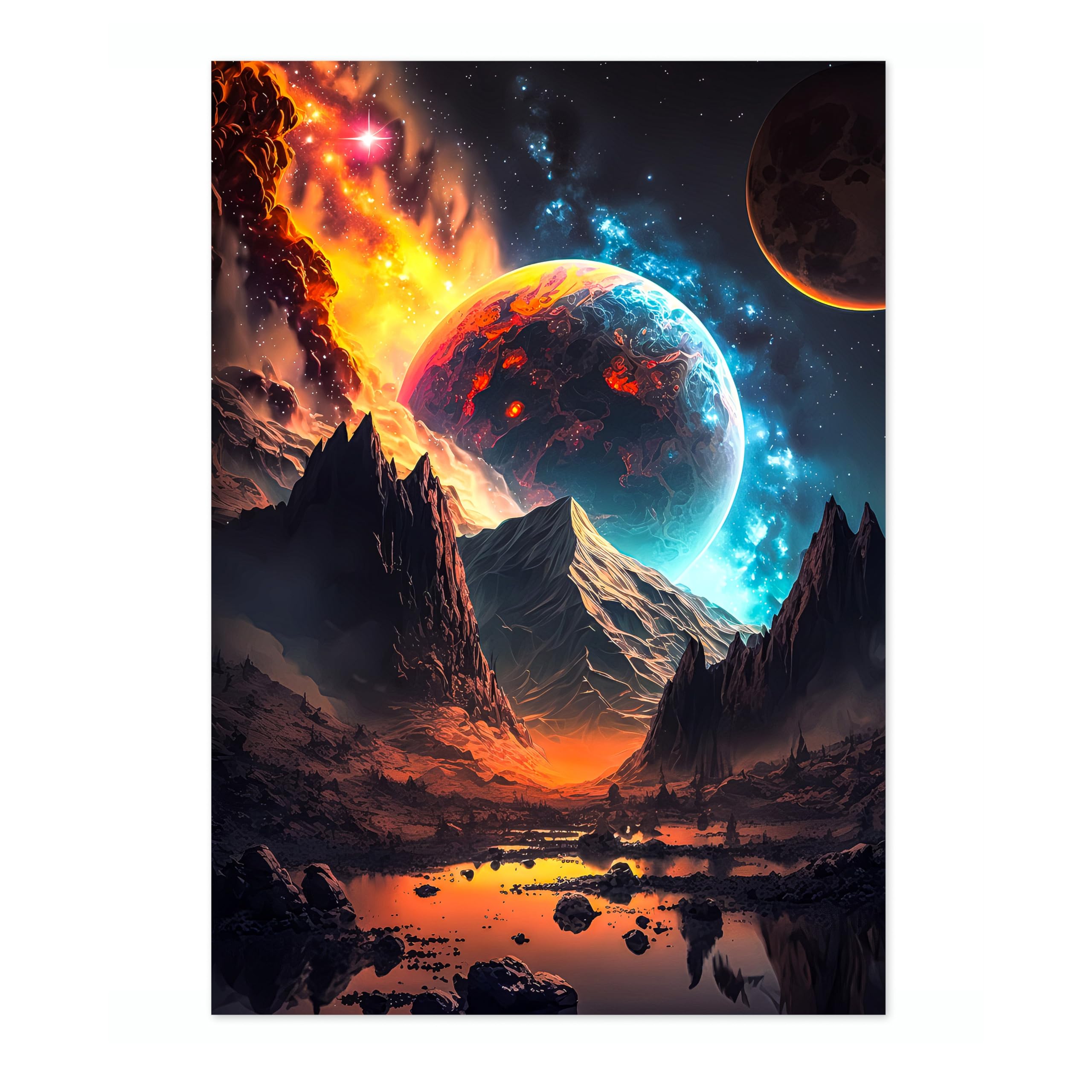 Cosmic Landscape Space Poster, Colourful Abstract Astronomy Wall Art Home Decor, Astronaut Planets Print, Archival Matte, A3 (Print Only) - 42x29.7cm — image 1