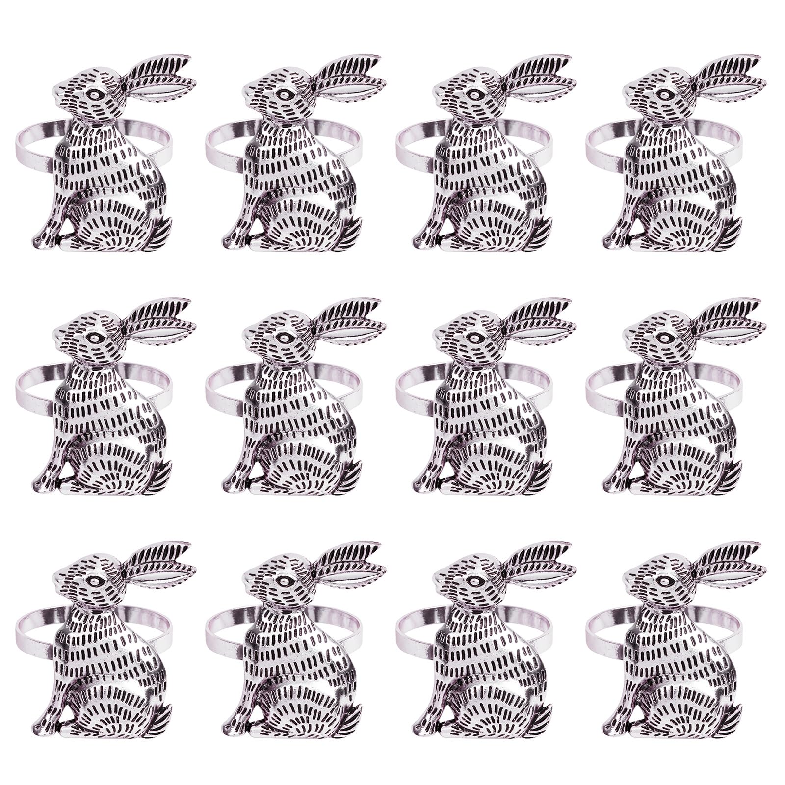 Kalttoy Of 12 Antique Gold or Silver Metal Easter Rabbits Napkin Rings Buckles Perfect for Weddings and Banquets Rabbits Napkin Rings Buckles