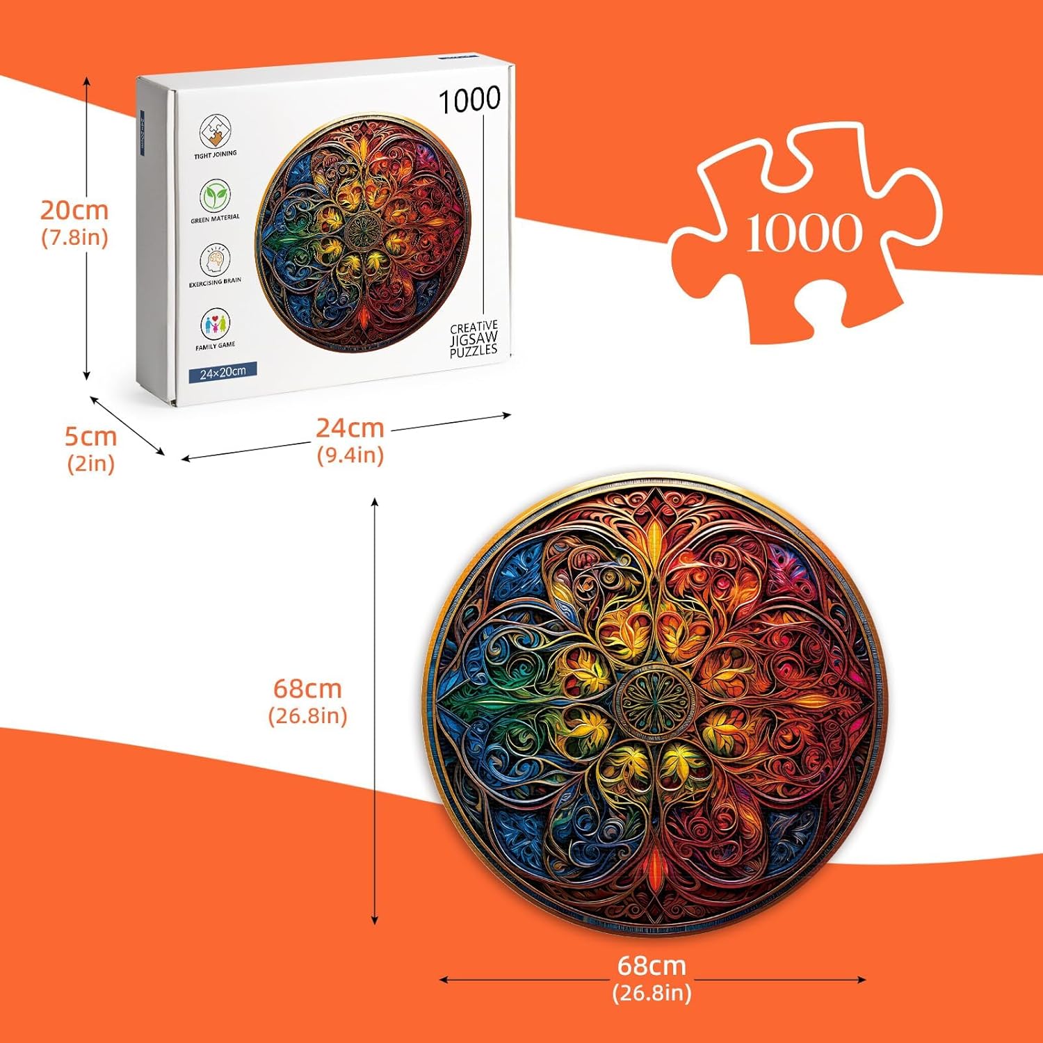 Round Puzzles for Adults 1000 Pieces - Impossible Psychedelic Mandala, 26.8" Diameter – Stress Relief & Cognitive Challenge, Ideal Mindfulness Gift for Family Game Night, Artistic Wall Decor