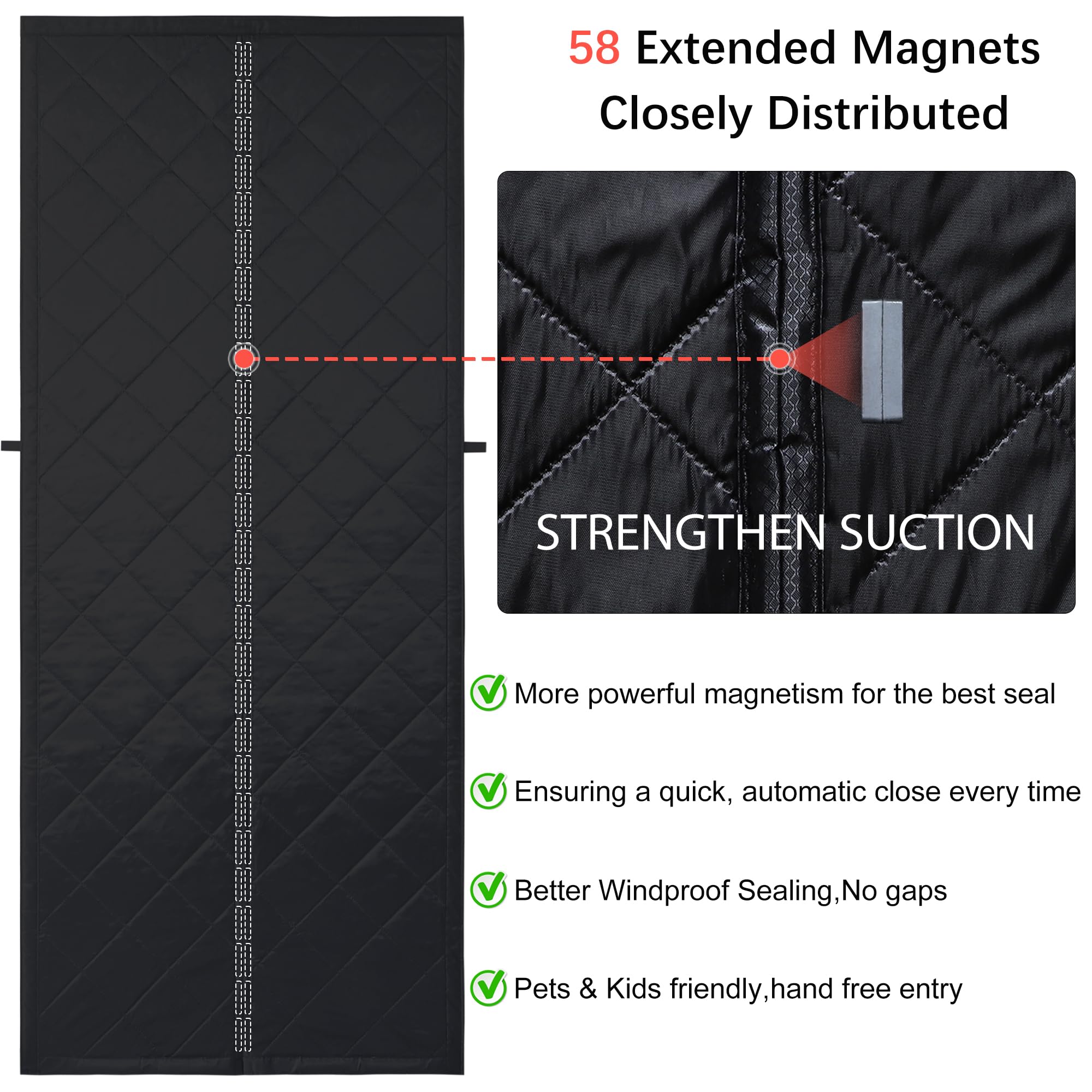 Rideau de porte magnétique à isolation thermique, rembourrage en fibre de polyester et tissu Oxford épais, porte moustiquaire magnétique, portes accordéon pliantes, housse d’isolation intérieure