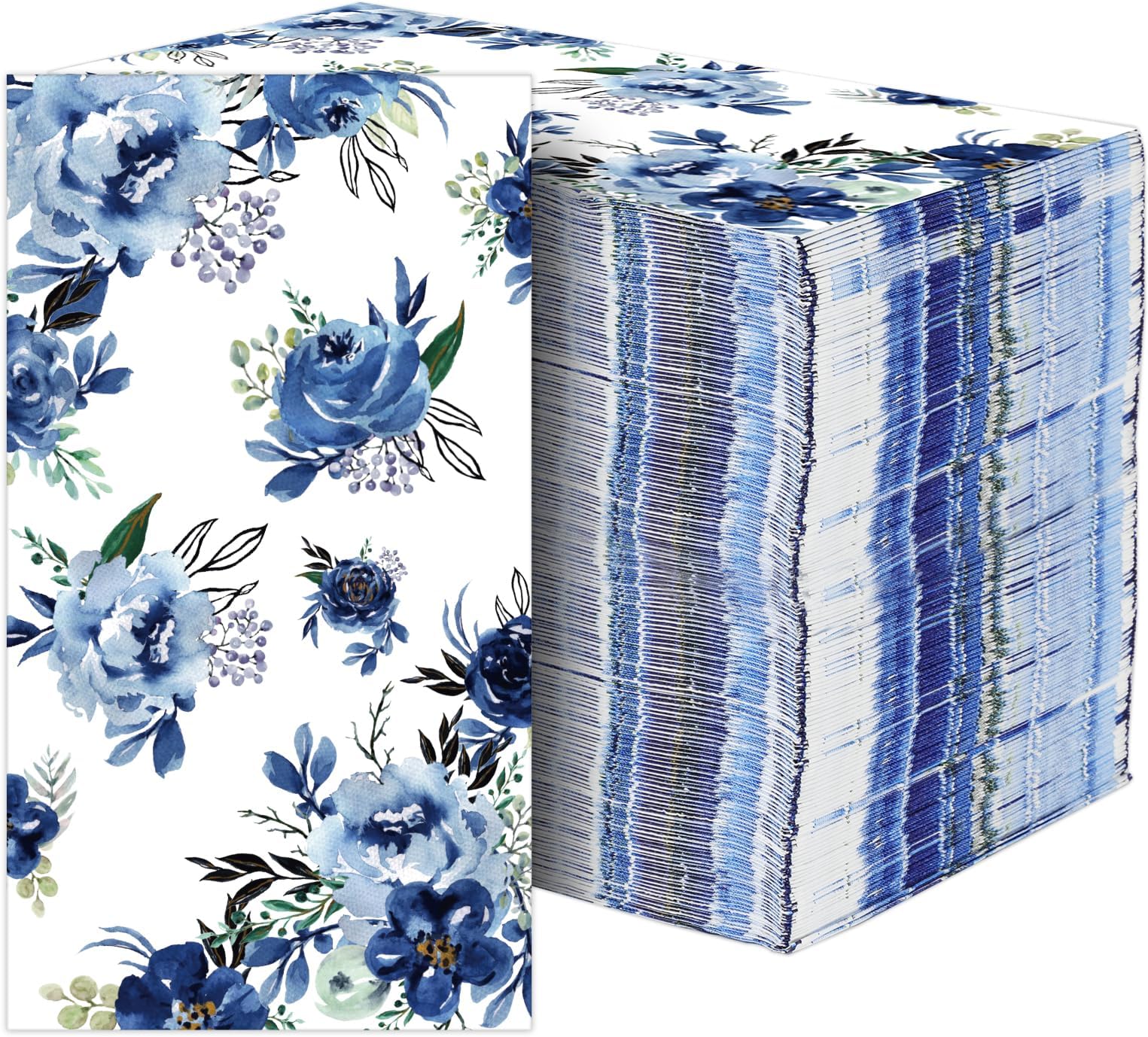 80 Pieces Blue Floral Paper Hand Guest Napkins Towels
